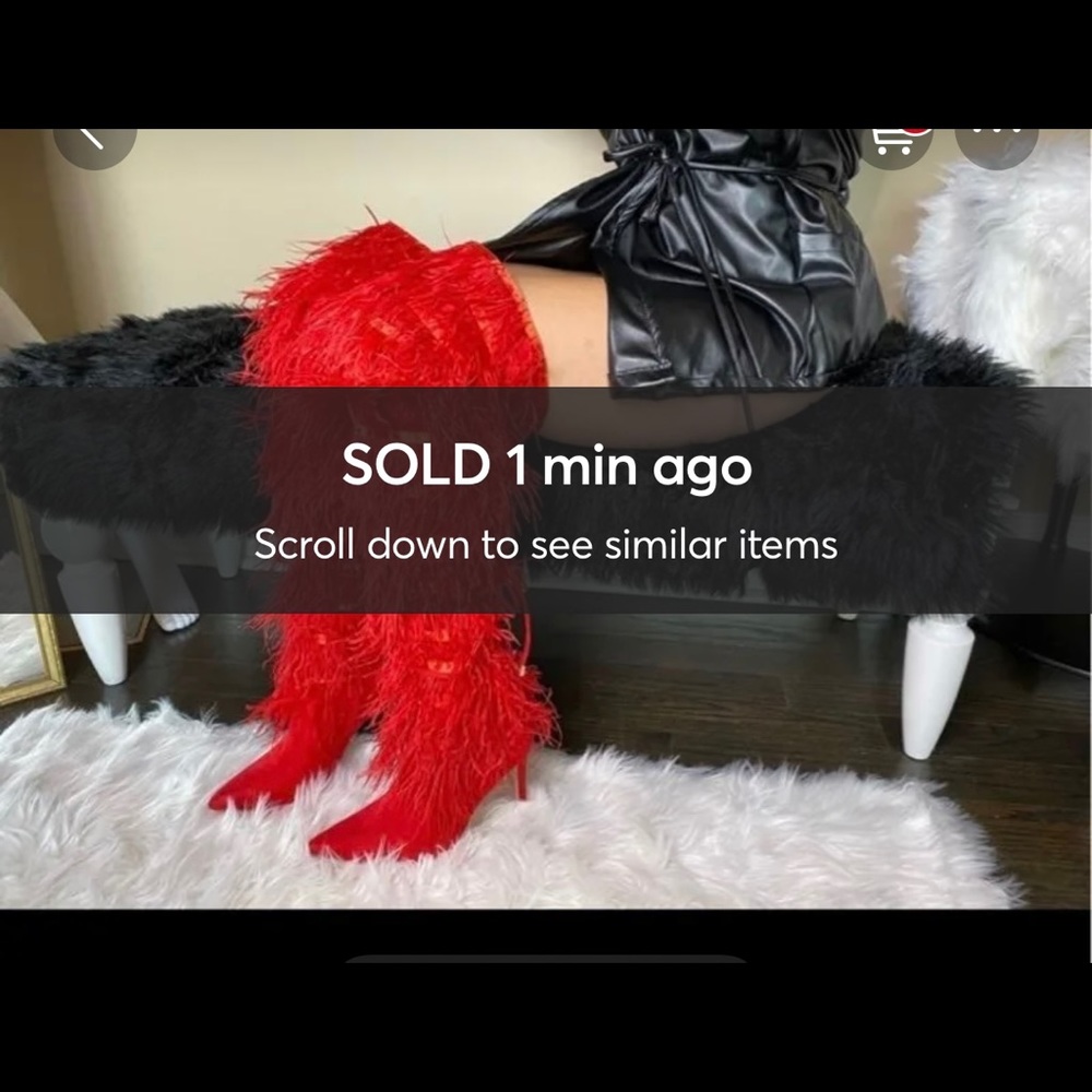 LILIANA CAMPBELL RED FEATHER HEEL BOOTS - Picture 2 of 16